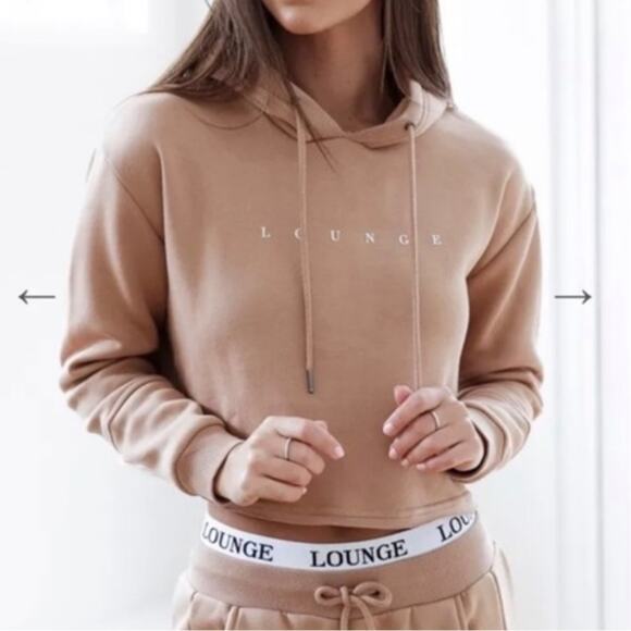 Lounge Apparel Tan Beige Cropped Hoodie Sweatshirt Pullover Size XS - Picture 1 of 7